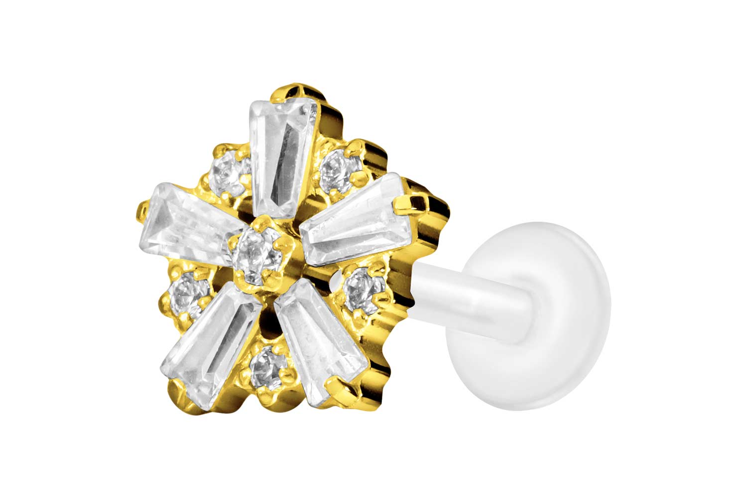 PTFE Labret Piercing mit Innengewinde + Titan-Aufsatz SCHNEEFLOCKE